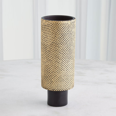 Java Footed Vase-Matte Black/Gold Metallic