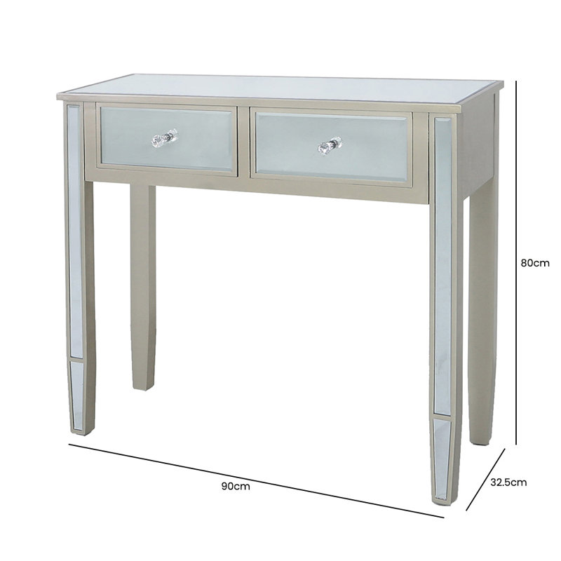 2 Drawer Console Table for Hallway Living Room Furniture, 90cm Slim Entry Hall Table Cabinet, Dark Champange