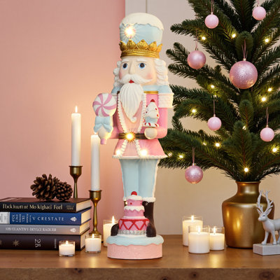 2Ft Lighted Nutcracker Pink Soldier with Cake, Battery Operated Holiday Decoration
