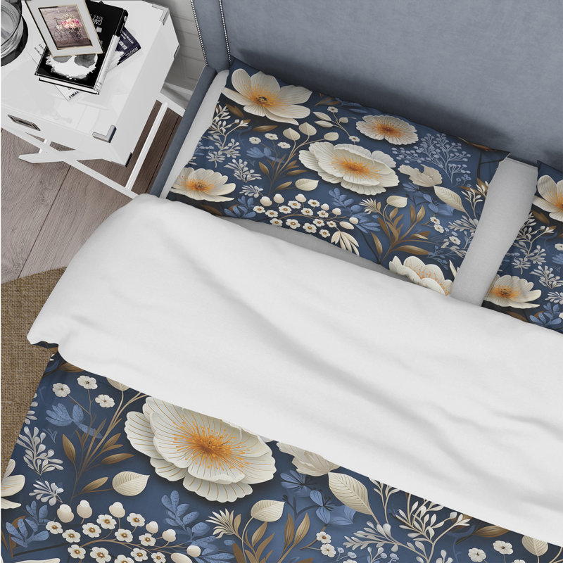 Ensemble de housse de couette à motif floral bleu rustique à motif floral II