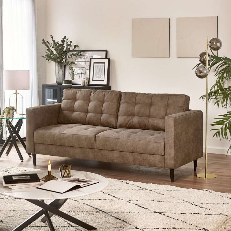Jodi Faux Leather 3 Seater Sofa - Upholstered Modern Retro Stylish & Contemporary, 3 Seater, Brown