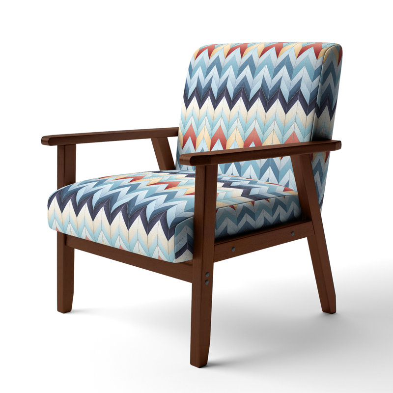 Cantina 23'' Wide Armchair, Blue/Red/Gold Polyester, Brown Square Arms