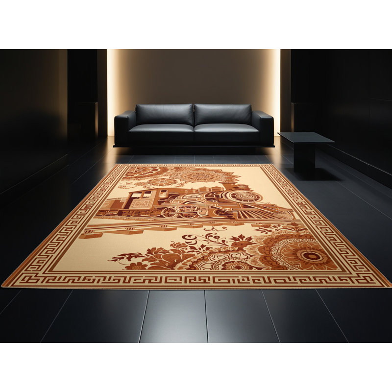 Machine Washable Bergland Classic Oriental Rug in Brown – Beige Binding, 5x8