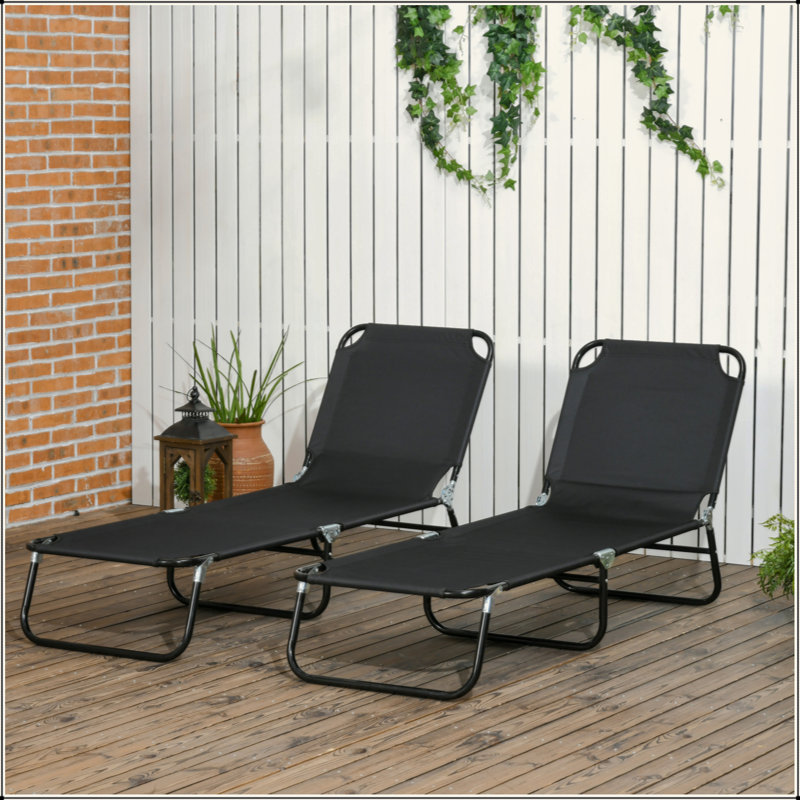 2 Piece Folding Chaise Lounge Pool Chairs, Outdoor Sun Tanning Chairs With 5-Level Reclining Back, Steel Frame For Beach, Yard, Patio