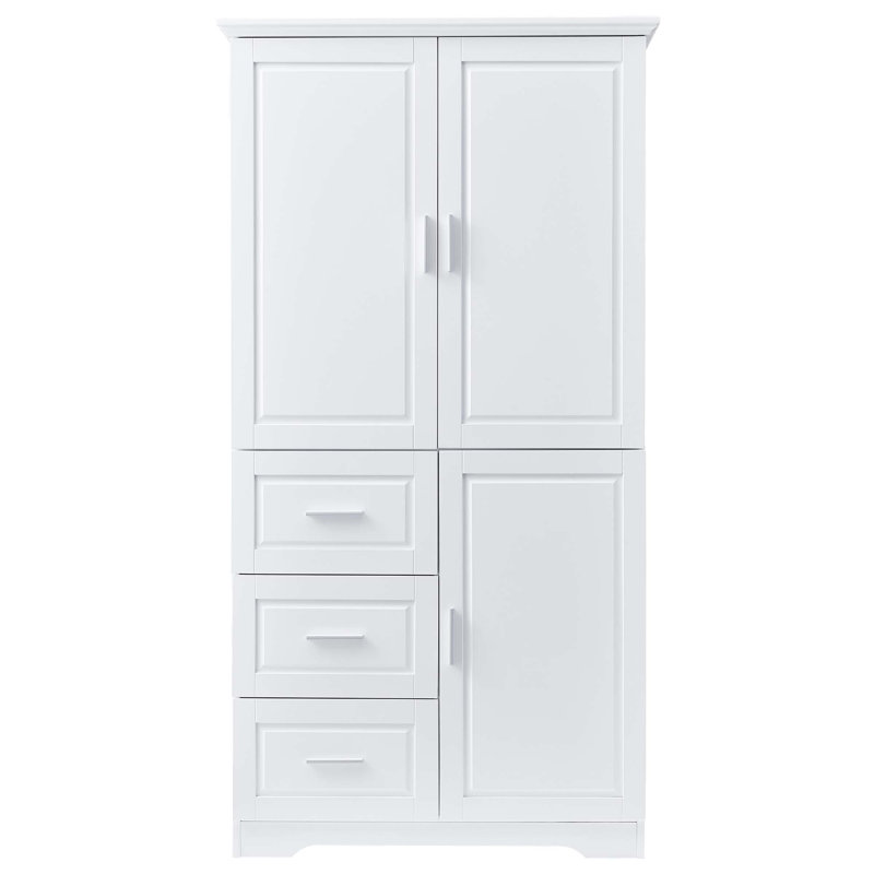 Figueredo Elegant Storage Cabinet - Spacious Bathroom Storage with Doors and Three Drawers - Upgrade Your Space Today, White