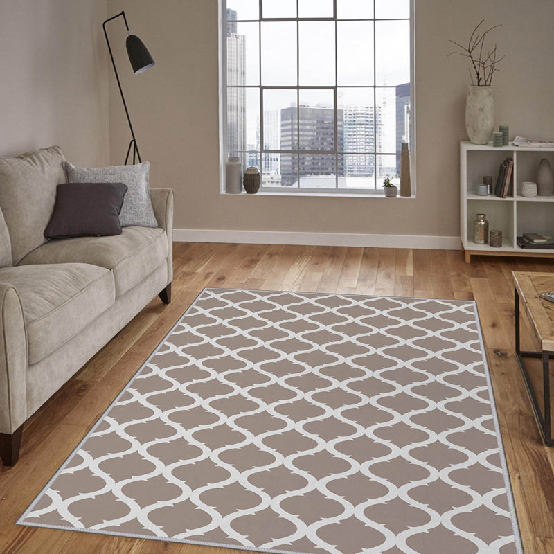 Tapis brun / blanc en polyester tissé à plat Marilee, Tapis de couloir 2 pi 7 po x 9 pi 10 po
