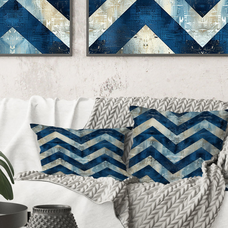Blue  Chevron Patterns II - Modern Throw Pillow, 16"H x 16"W