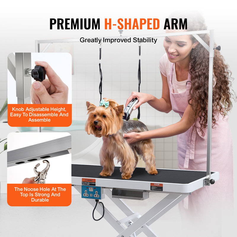 White Adjustable Stainless Steel Electric Pet Grooming Table