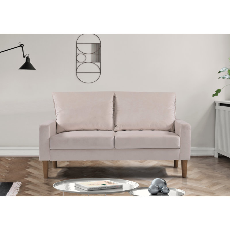 Ediline Velvet Square Arm Sofa, Ivory Velvet, 29.5"H x 70"W x 31"D 