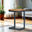 Table d'appoint en forme de C en bois de sapin avec base en fer antique