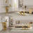 Luxueuse table basse et console, ensemble de 2 pièces de salon blanc et doré avec base en forme de losange
