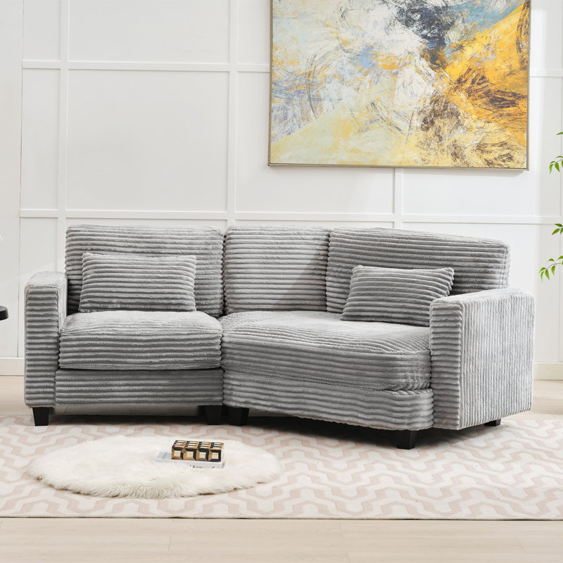 Canapé modulaire incurvé 92,5 po pour 3 personnes, Velours côtelé gris
