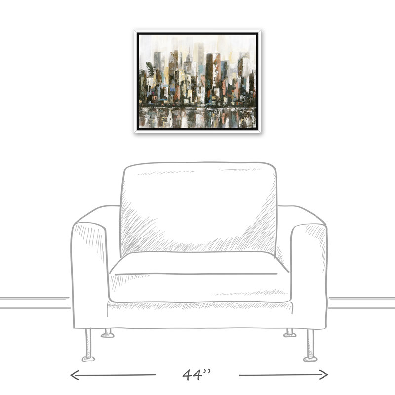 Paysage urbain réfléchissant - Peinture, H 17,75 po x l 21,75 po x P 1,75 po, Toile à cadre flottant blanc