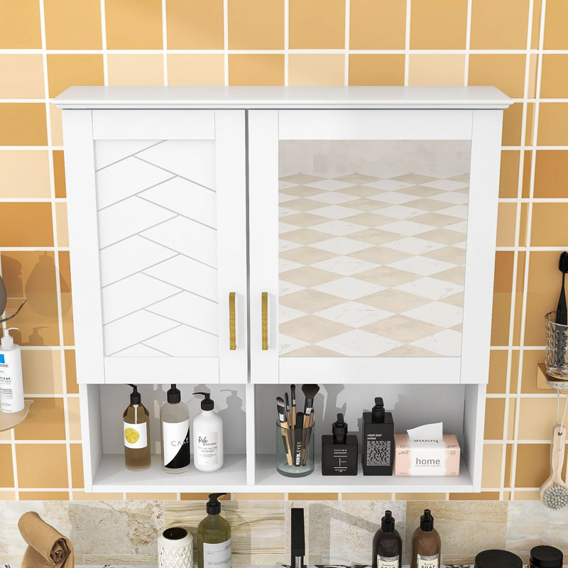 Armoire de salle de bain 2 en 1 avec tablettes réglables et portes à fermeture douce, Blanc