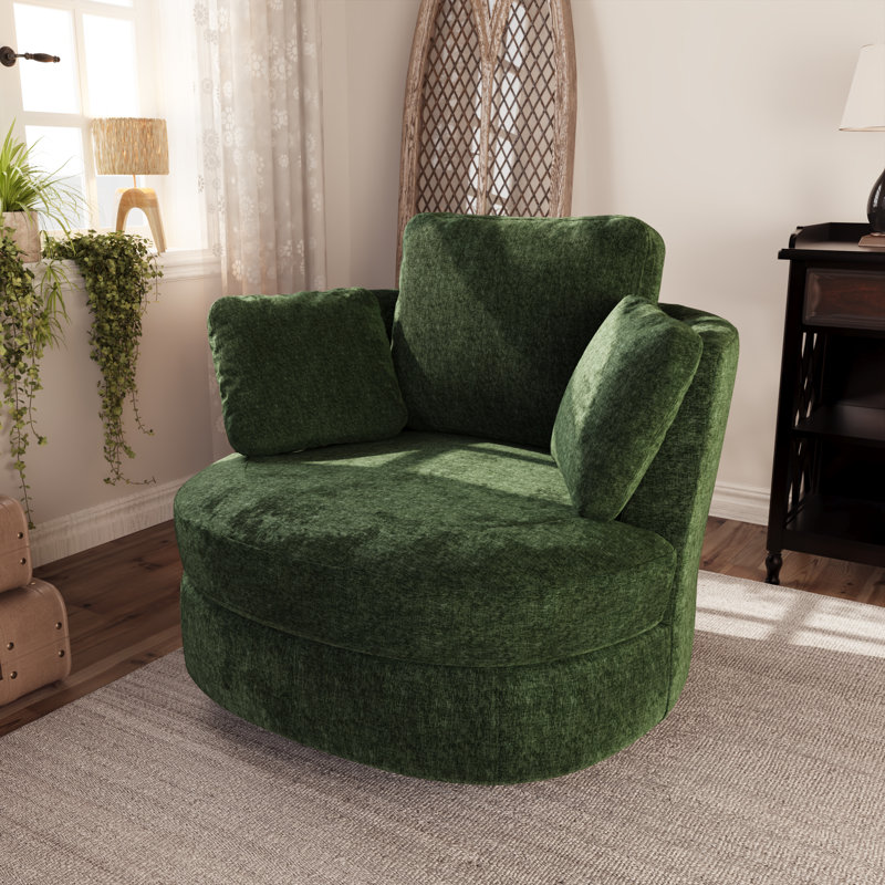 Fauteuil demi-tonneau pivotant avec housse et 3 coussins, Vert