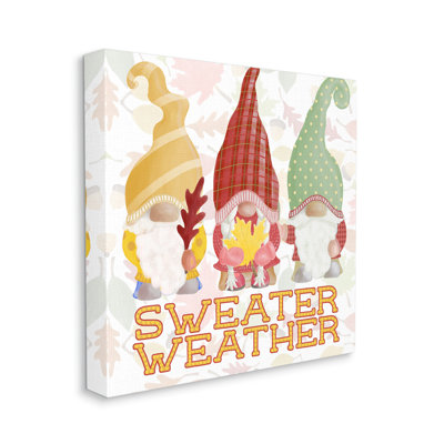 " Sweater Weather Warmly Dressed Gnomes Leaf Pattern "