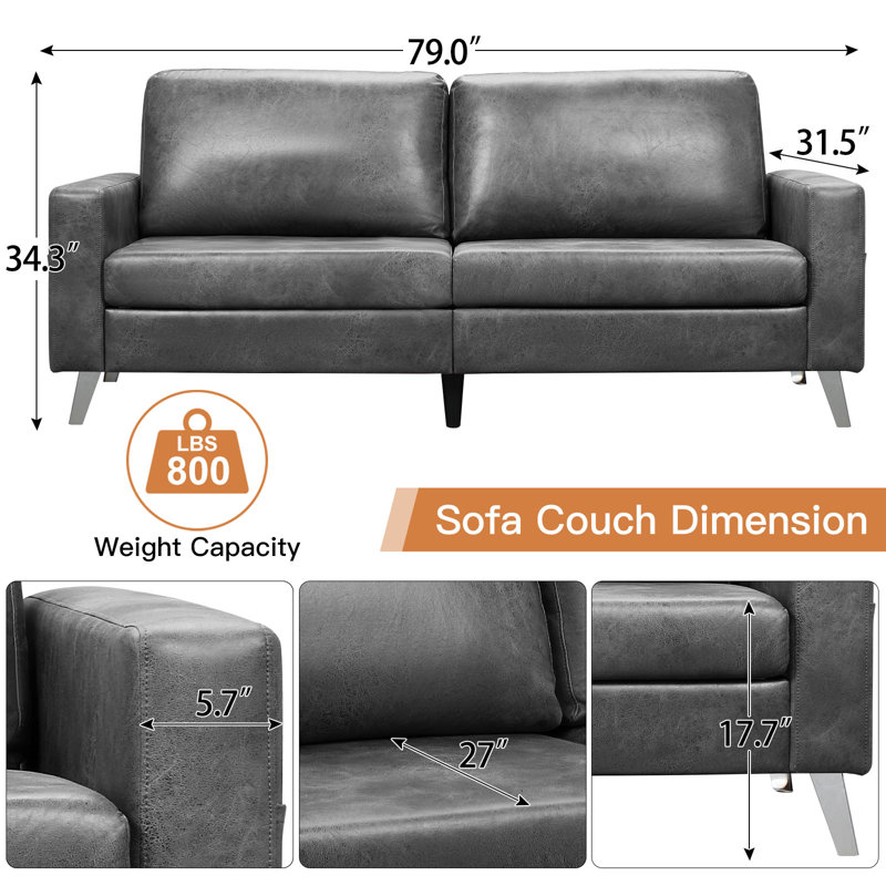 Hannalise Upholstered 79'' Sofa, Dark Gray