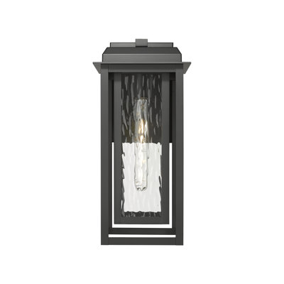 Mansfield 1-Light 17" Matte Black Coastal Outdoor Sconce With Water Glass