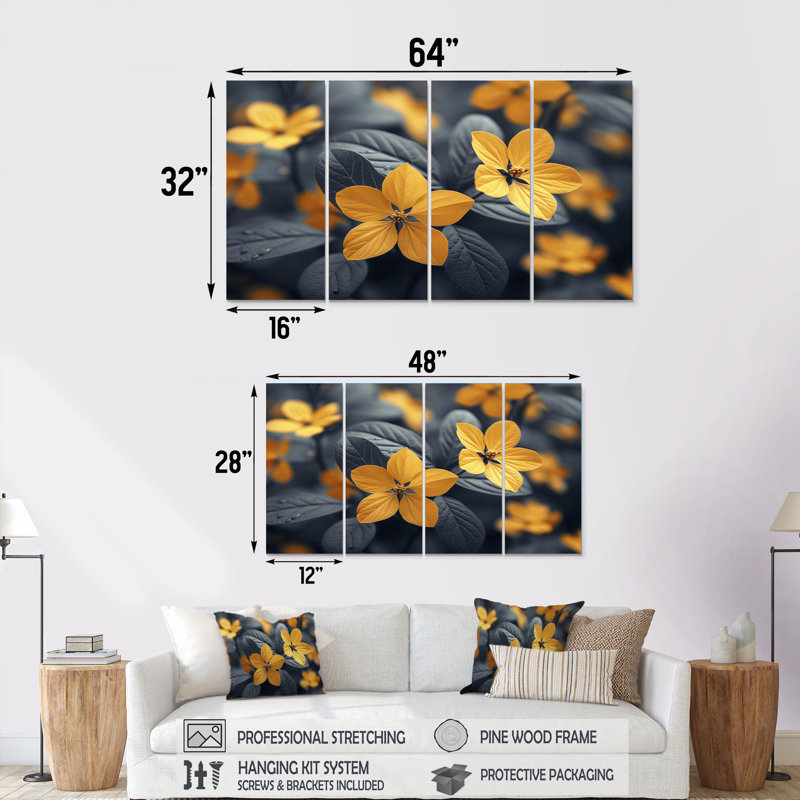Fleur de cerisier jaune et jaune, H 28 po x l 48 po