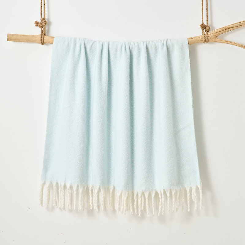 Faux Mohair Throw - Soft Fringed Blanket, Blue