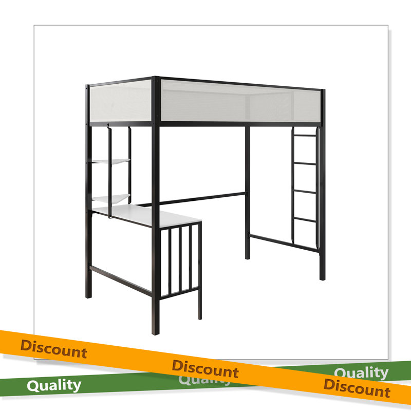 Lit mezzanine avec bureau et tablettes, Lit simple