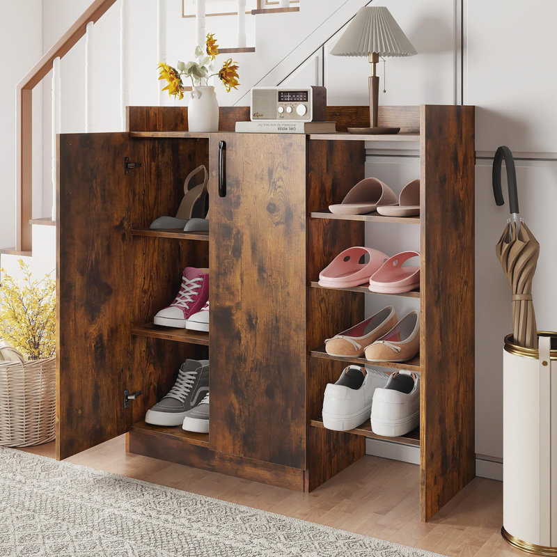 10 Pair Shoe Storage Cabinet, Brown Rustic