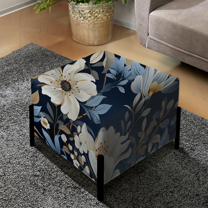 Motif floral bleu avec charme rustique - repose-pieds carré floral