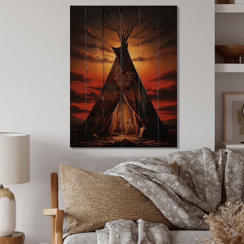 " Orange Native Tipi Embracing Tradition III ", 32" H x 24" W x 0.78" D