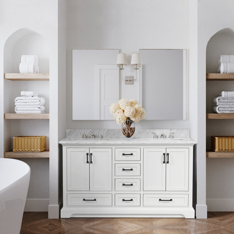 Meuble-lavabo double 61 po avec plateau en marbre de Carrare Heti