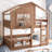 Solid Wood House Bunk Bed with Bookshelves and Safety Fencing-2024504631-2024504630