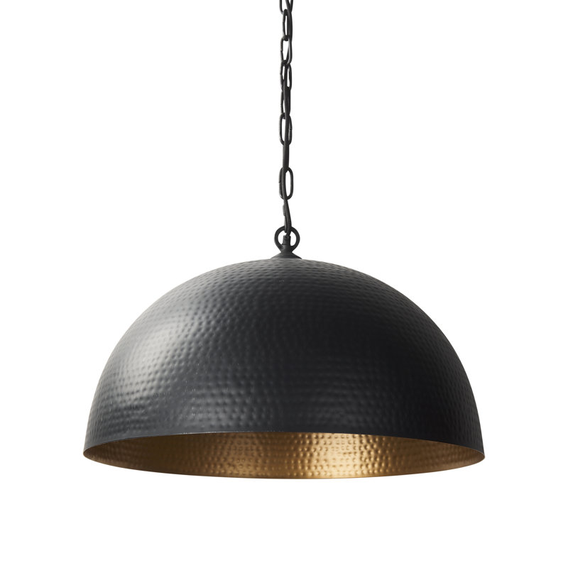 Cartie Hammered Metal Dome Pendant Light, 17" H x 24" W x 24" D, Matte Black, Black