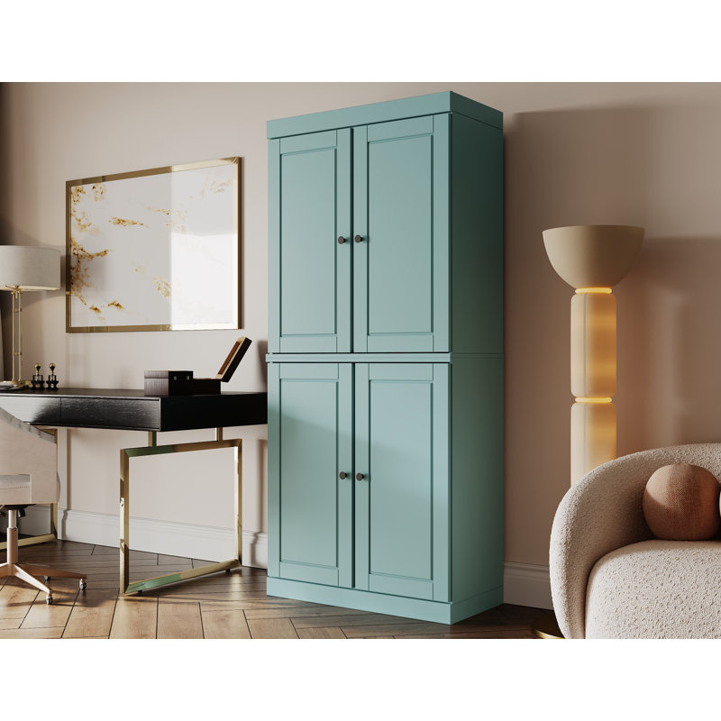 Arreana 32" W x 71.5" H Solid Wood 6-Shelf Bookcase, Aqua Blue