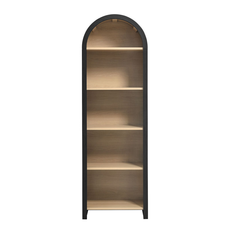 Evie Arched Narrow Bookcase Display Cabinet In Black, (5 Shelves) 71.5"H x 23"W x 16.5"D 