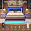 Lit plateforme flottant Queen size en similicuir rose avec tête de lit capitonnée en losanges et éclairage DEL, sans sommier, conception silencieuse, montage facile-1289493096-1289493098