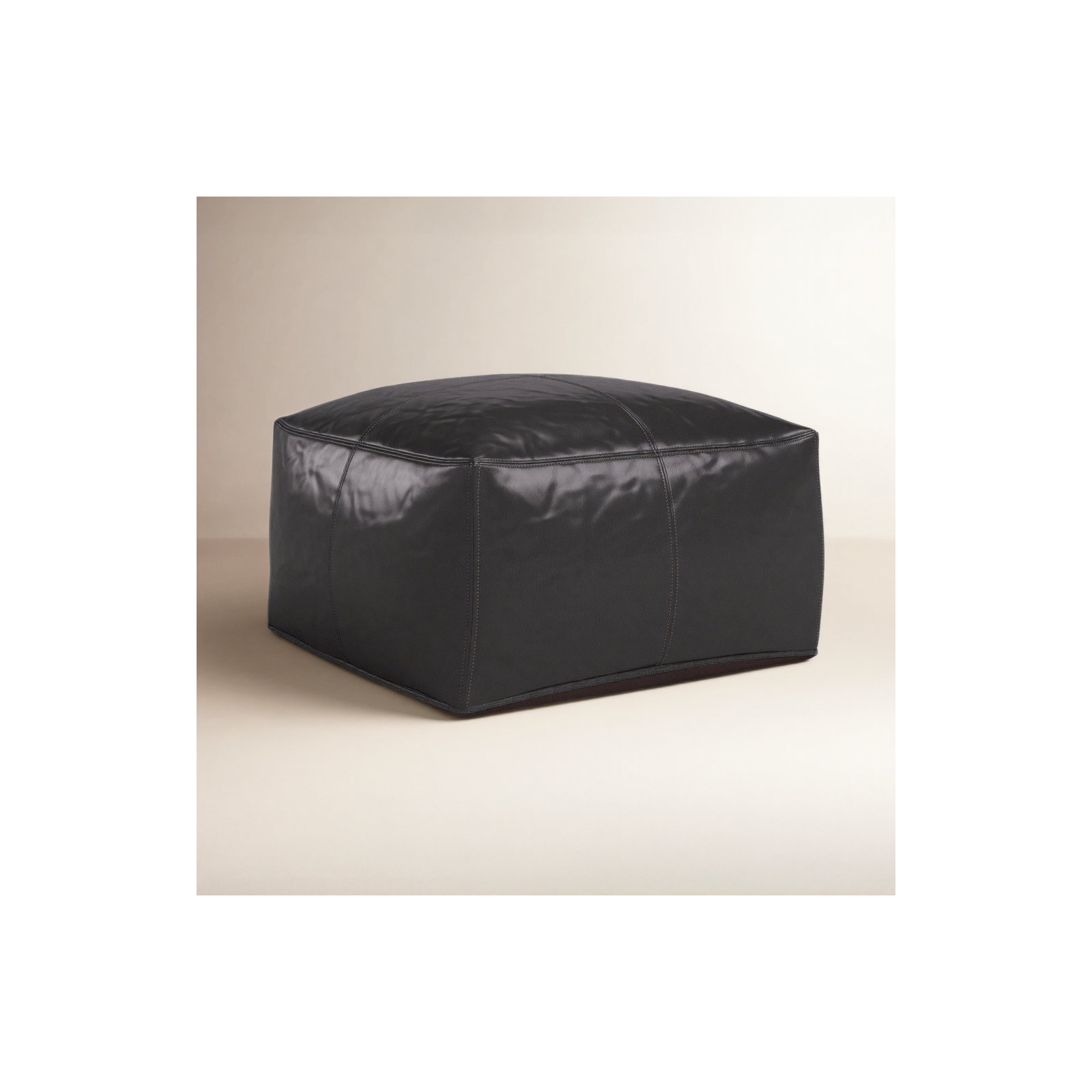 Emily 22" Genuine Leather Square Pouf Ottoman