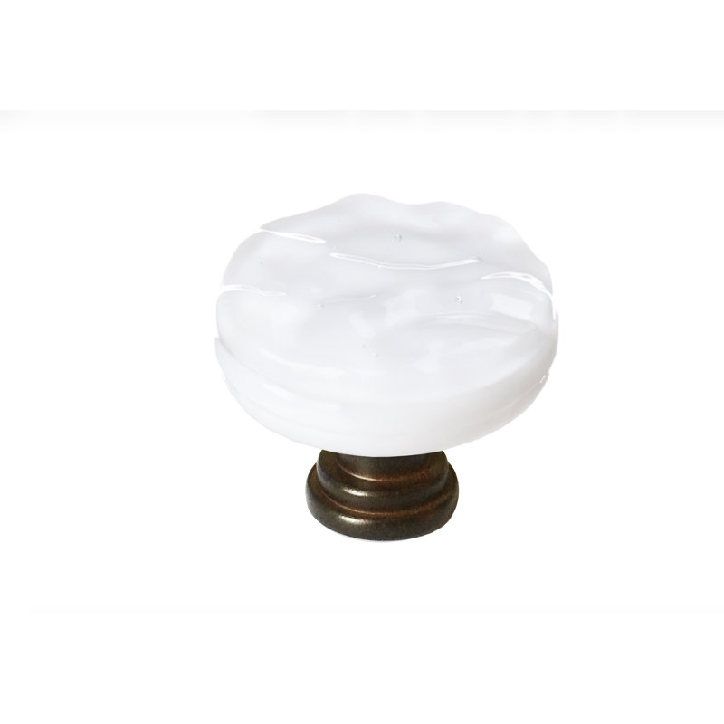 Poignée décorative ronde en verre épinette 1 1/4 po Glacier, Épinette verte, Bronze huilé