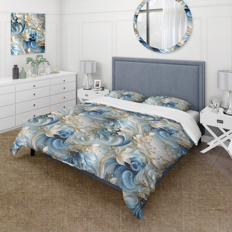 Ensemble de housse de couette Ethereal Rococo Swirls Victorian, Housse de couette pour grand lit et 2 taies décor