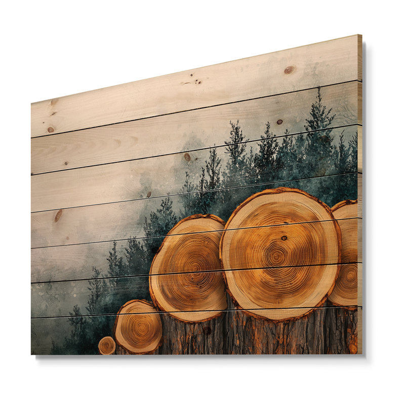 Pine Trees On A Top Of Wood Slide III - Tree Wood Wall Art - On Natural Pine Wood, 10" H x 20" W