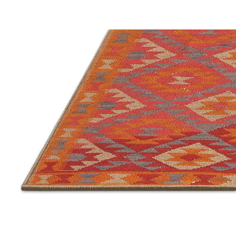 Tapis orange / rouge / beige Southwestern, Rectangle 7 pi x 10 pi