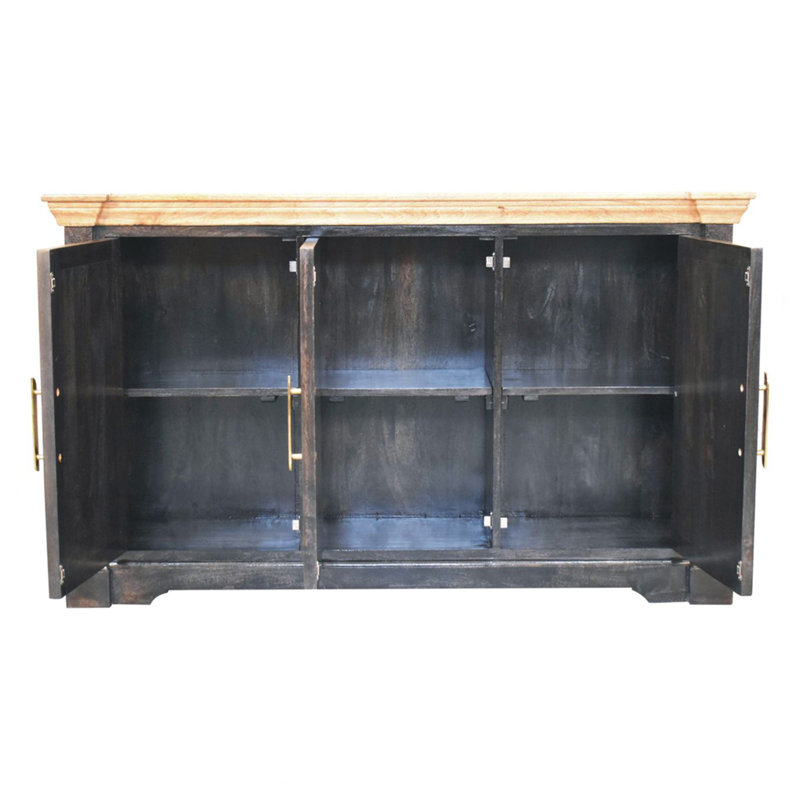 Solid Wood Regal Rustic Sideboard, 6 Compartments, Gold, Ash Black and Brown