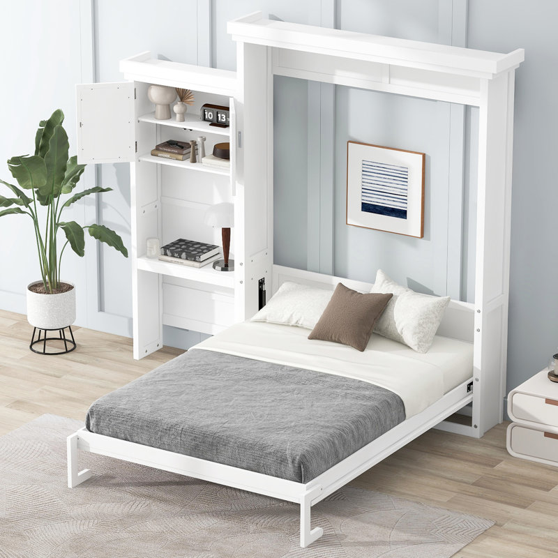 Blanc, style persienne, grand lit, tablettes de rangement, construction en bois de pin, lit de taille facile à assembler en blanc avec bois de style, pliable pour la journée