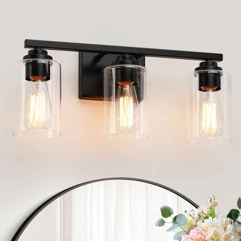 19.29 in. 3-Light Matte Black Dimmable Bathroom Vanity Light with Clear Glass Shades, Matte Black, 3 Lights