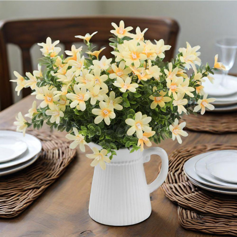 Ensemble de 6 fleurs artificielles d'extérieur pour décoration de jardin, Jaune