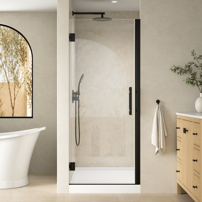 Porte de douche à charnière sans cadre de 30 à 31 po x H 72 po avec verre trempé certifié SGCC, noir mat
