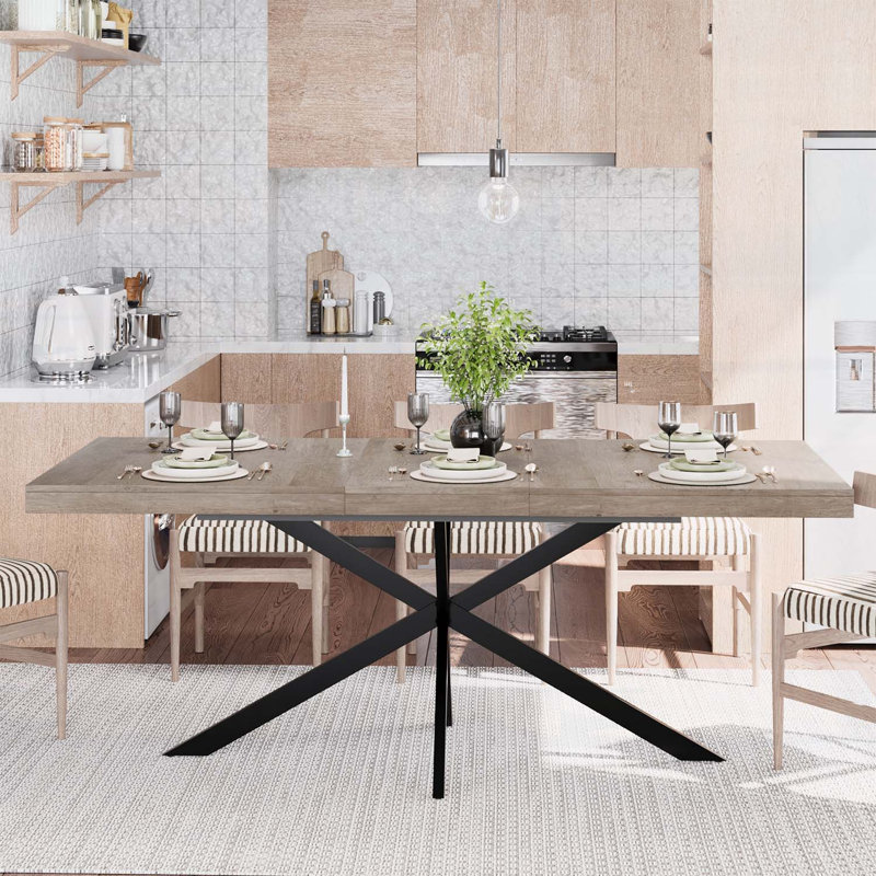 Table de salle à manger rétro extensible, design élégant pour différentes pièces, Gris