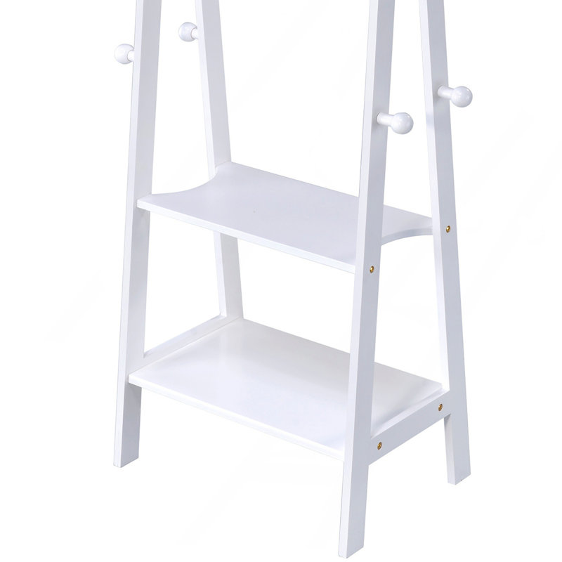 59" Tall Standing Garment / Coat Rack, White Finish