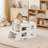 4-in-1 Toddler Kitchen Step Stool,Foldable Learning Standing Tower with Blackboard, Wooden Kitchen Stool Helper for Kids, Boy Girl Gifts(White)