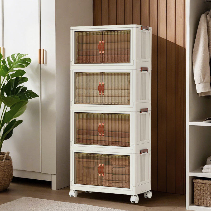 4 Drawer Stackable Drawer with Locking Wheels