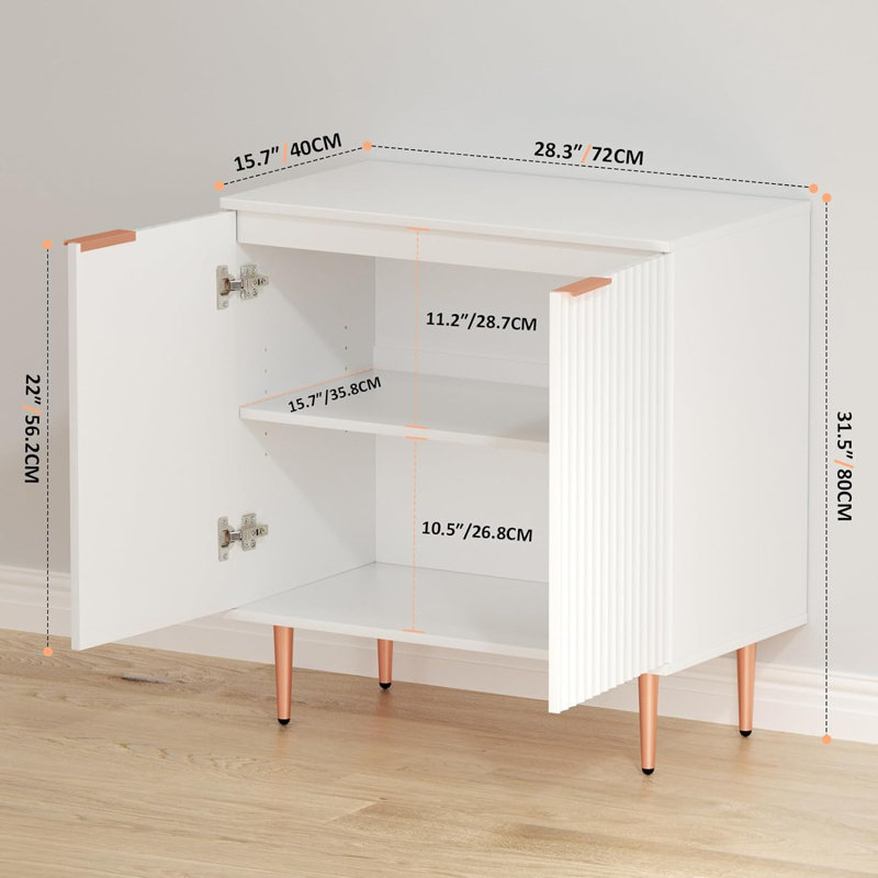 Fluted Storage Cabinet,Wood Sideboard Buffet Cabinet With Adjustable Shelf, Fluted Accent Cabinet With Gold Metal Legs, Console Table For Living Room,Dining Room,Kitchen