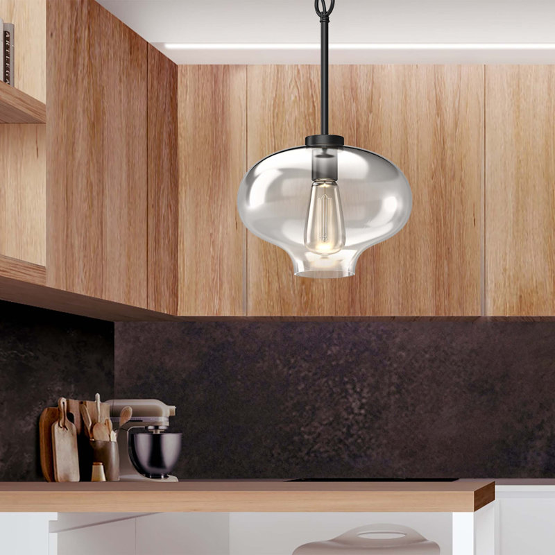 Luminaire suspendu d'intérieur 1 lumière en chrome avec abat-jour rond en verre transparent Jahne, Chrome